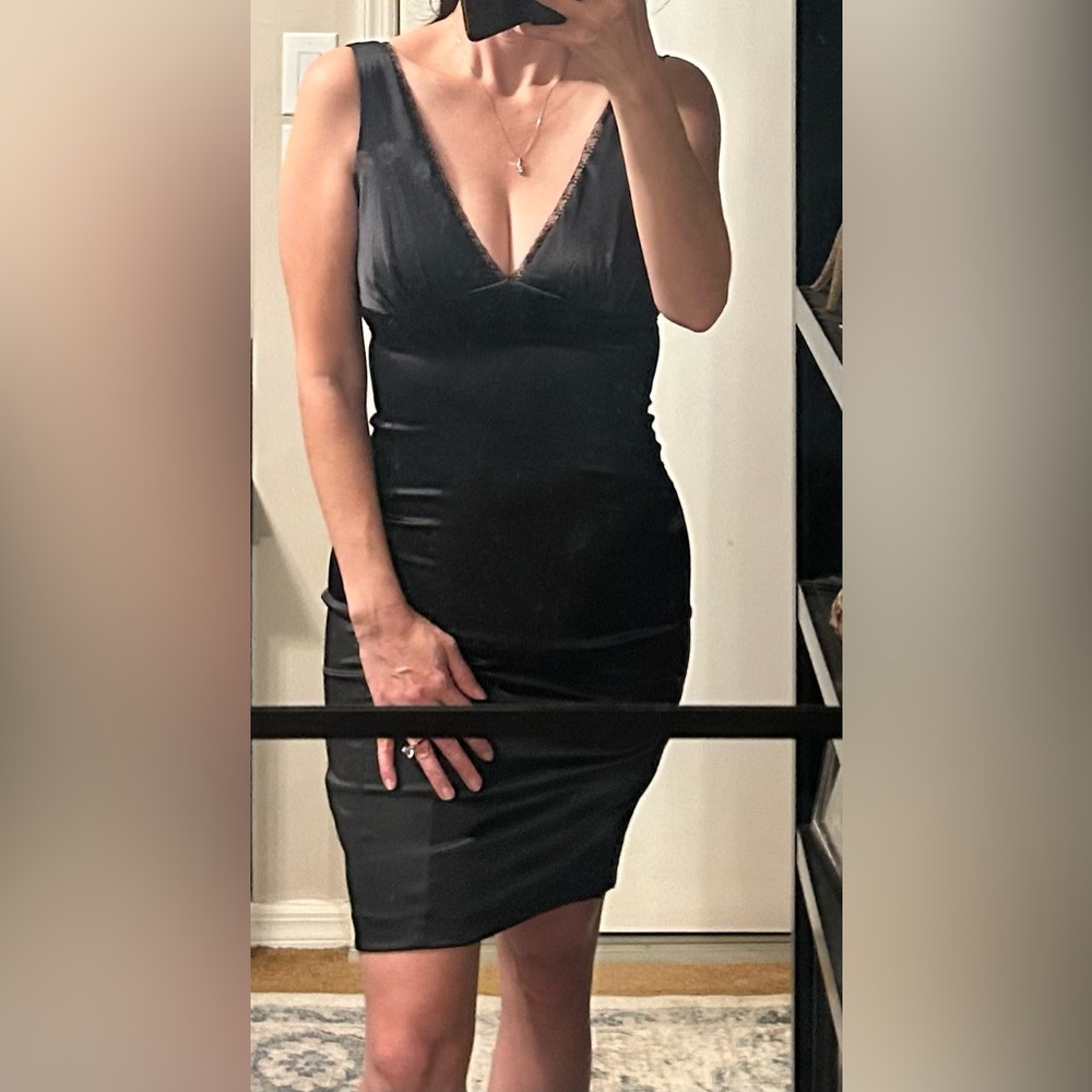 Forever 21 Black Satin Short Dress with Cut-Out V-Back (90’s/Y2K Style)